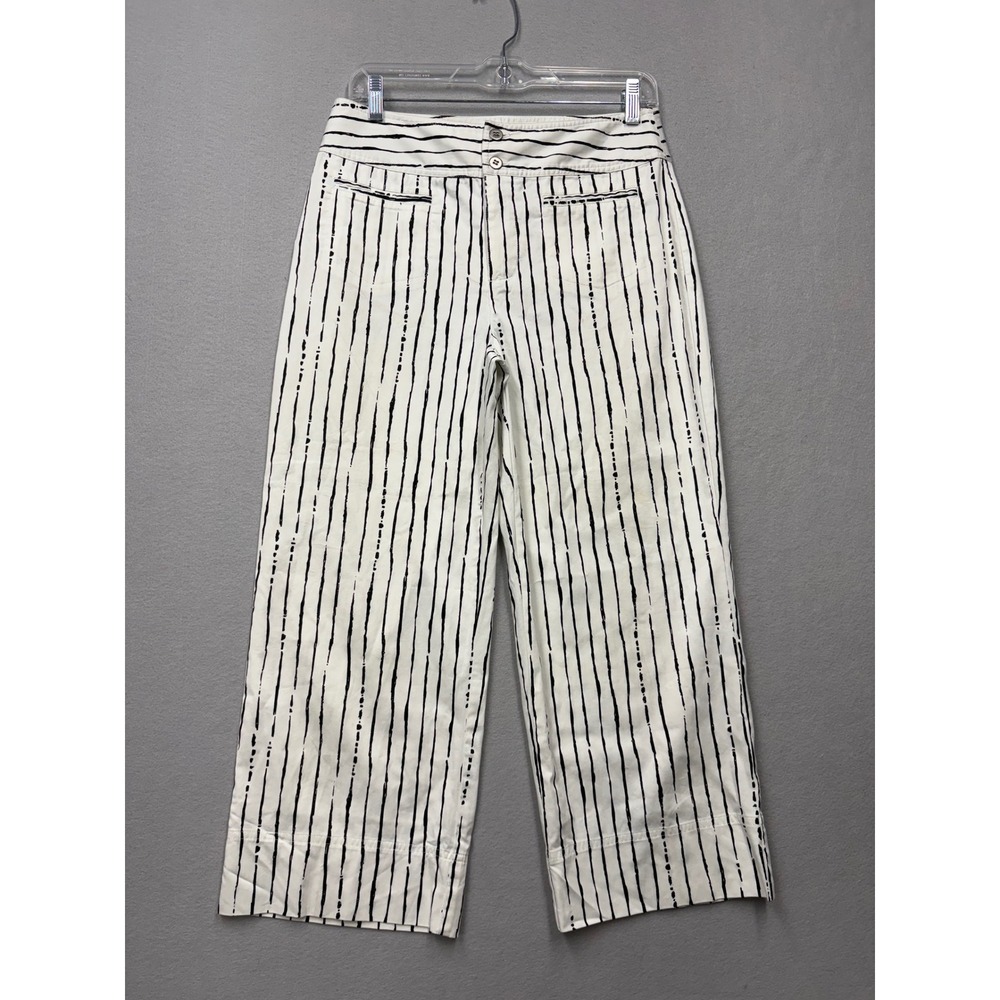 Chico's Wide Leg Pants Women 1 White Black Abstract Stripe Cropped Cotton Blend